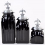 40074BLACK - SQUARE MEDIUM BLACK CANISTER SET / W SILVER FDL LIDS